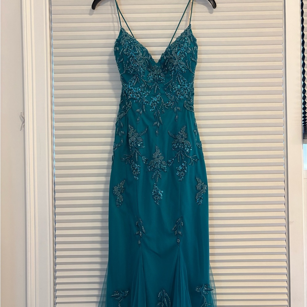 Faviana Teal Sequin Prom/Party Dress - Picture 4 of 7